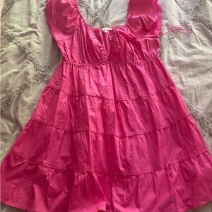 Pink Asymmetrical Tiered Ruffled Sundress